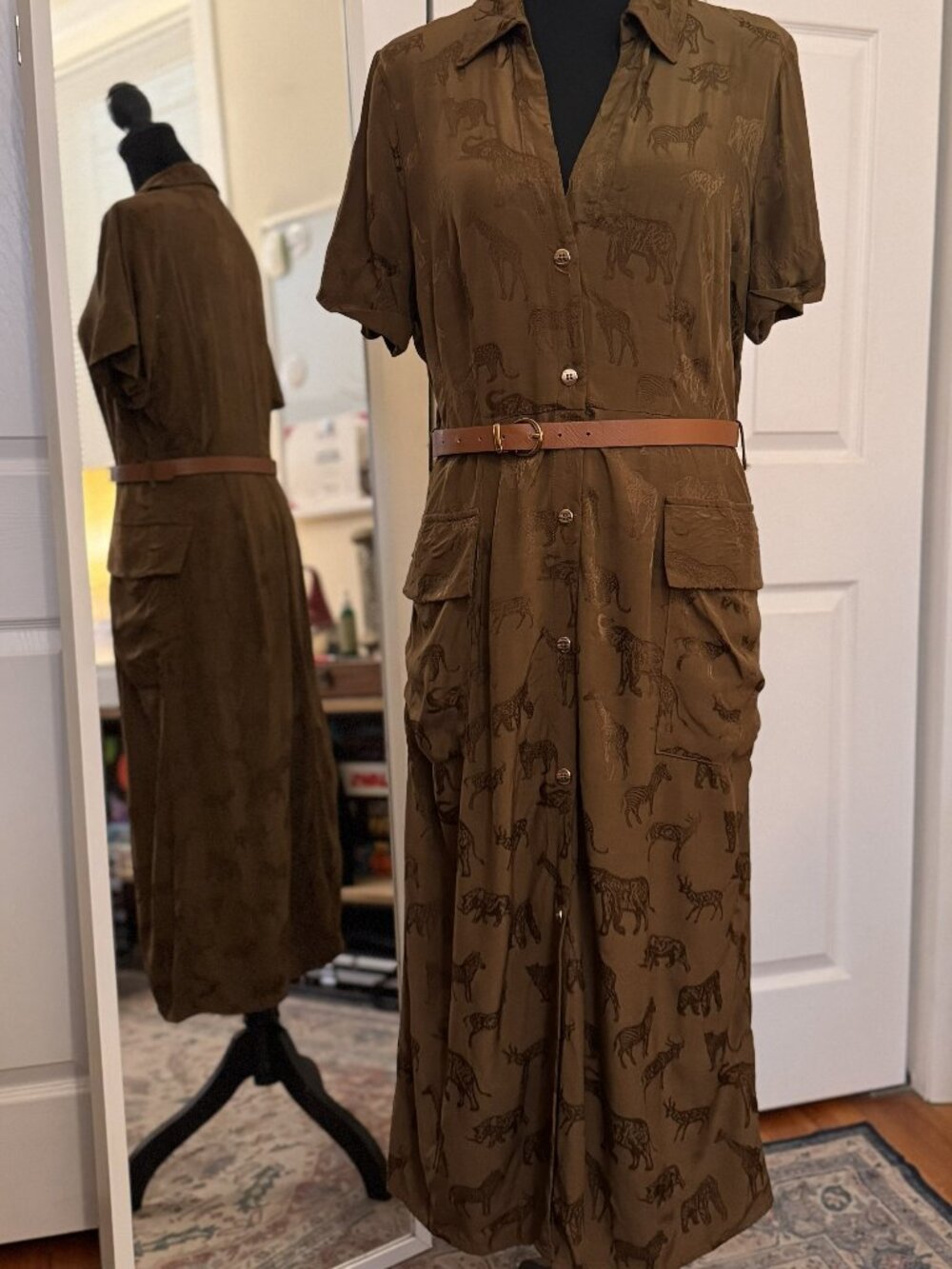 Safari/Animal print, belted, shirt dress (Brown I Zara I Large)